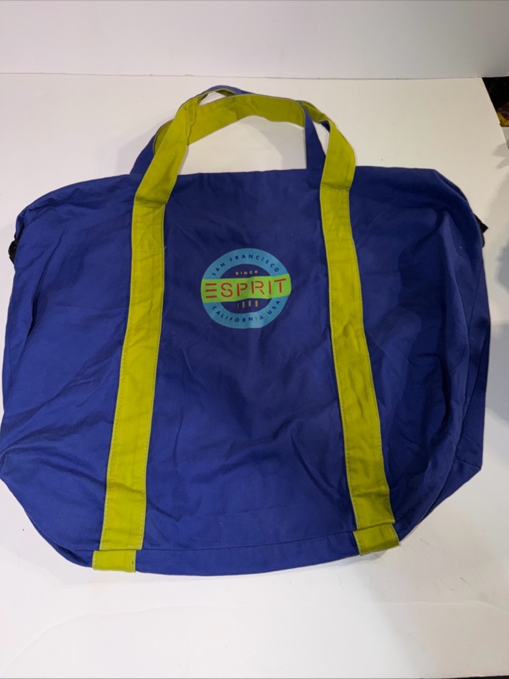 Esprit Royal Blue Canvas Tote with Lime Green Accents